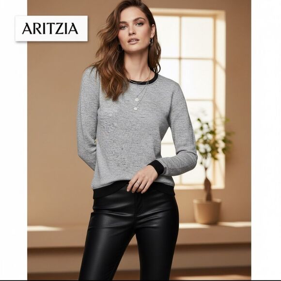 Aritzia Sweaters - ARITZIA Wilfred High Low Crewneck Sweater Gray Black Color Block Trim XS Casual